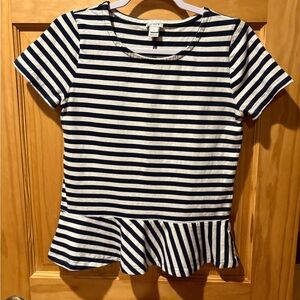 J.Crew Navy Blue White Striped Peplum
Short Sleeve Top Cotton Small